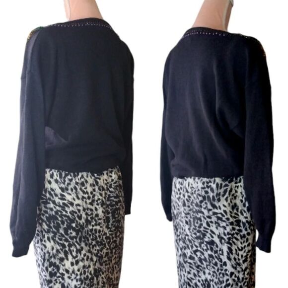 VTG 80s Black Colorful Beaded Sequins Ramie Blend Knit Sweater Medium - Picture 13 of 16